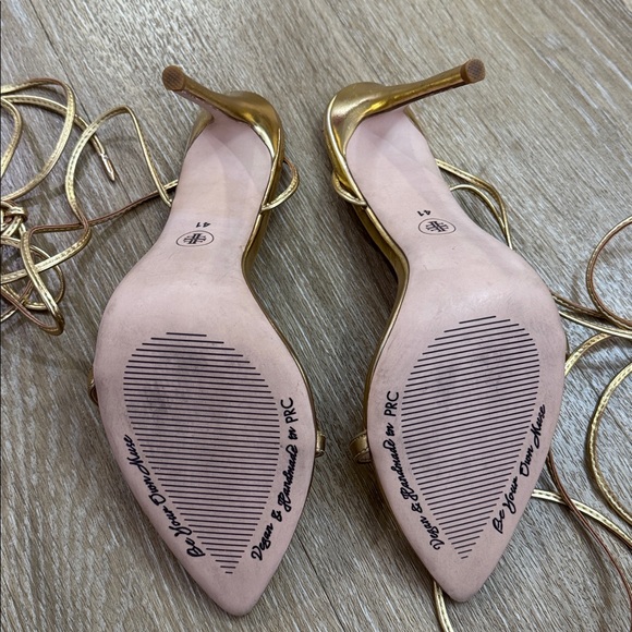FEMME LA Los Angeles Luce Minimale Gold Strappy High Heels Size 41 - Picture 9 of 11